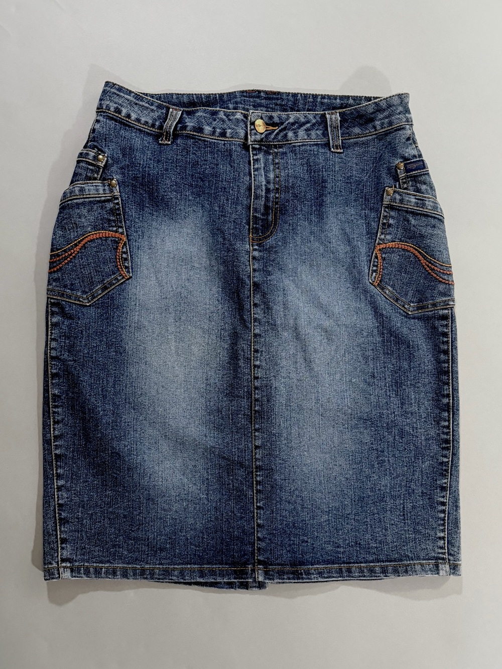 Y2K Vintage FUBU Denim Midi Skirt With Embroidered Pockets